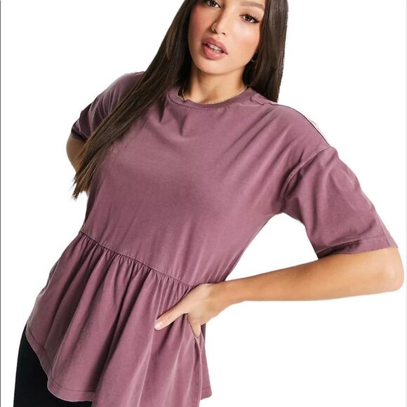 🟢ASOS DESIGN Tall casual smock top in washed purple Size 0 - Picture 2 of 8